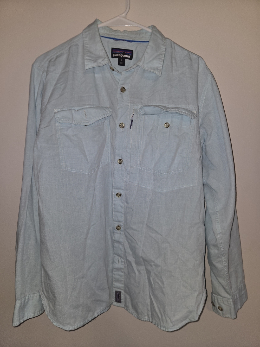 Mens Patagonia Light Blue Button-Up Shirt Jacket Size Medium